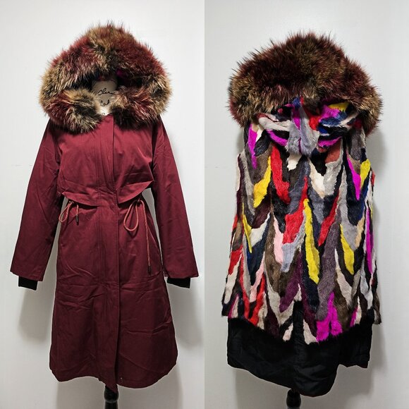 Jackets & Blazers - New Real Mink Fur-Lined Parka Coat Jacket Vest Raccoon Maroon Wine Red Jam NoFox